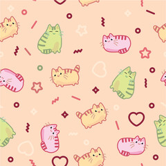 Animal print pattern cute kawaii style cat, kitten, kitty on light background