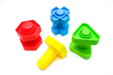 Children's Colorful toys bolts and nut, isolated on a white background