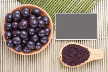 Fruits and acai powder originating from the Amazon  (Euterpe oleracea)