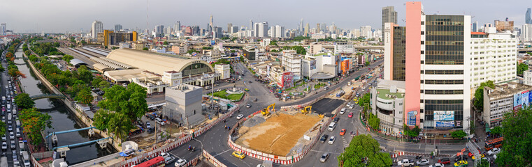 Panorama Construction area at the road in the city