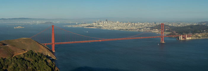 Golden Gate Bridge and San Francisco panorama from Hawk Hill