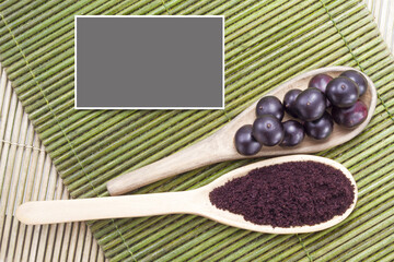 Fruits and acai powder originating from the Amazon  (Euterpe oleracea)