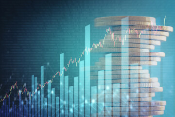Double exposure of stock and profit graph on business man and night city for finance and banking concept
