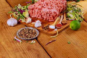 minced beef, onion, garlic black pepper ready for cooking