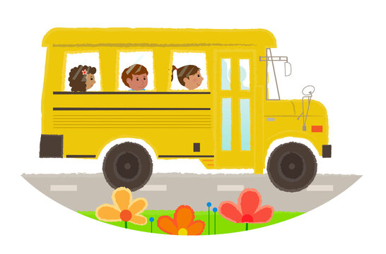 School Bus Icon - Cartoon clip-art of a school bus with children. Eps10