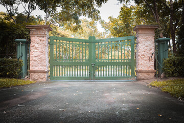 Public door and shadow in the garden park at spring view