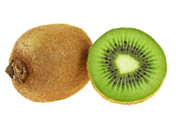 Whole kiwi fruit and half of kiwi isolated on a white background