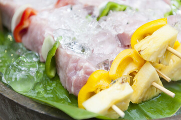 Raw barbecue with ice