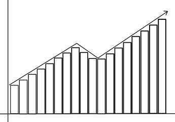 Two-dimensional graph with a histogram and a line with an arrow.