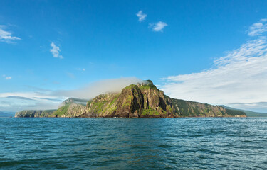 Fototapeta na wymiar Beautiful coast of Kamchatka in clouds