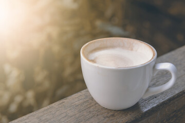 hot coffee cappuccino cup with milk foam