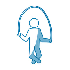 blue line pictogram man jumping rope workout, vector illustration