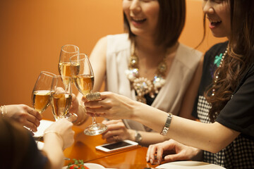 Women are drinking at a luxurious restaurant