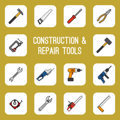 Home diy tools colored line icons