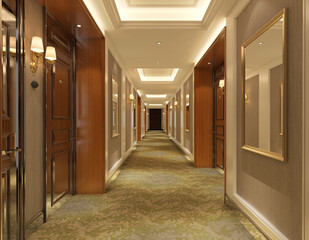 Interior Modern Hotel Corridor 3D Illustration