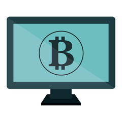 computer desktop with bitcoin symbol vector illustration design
