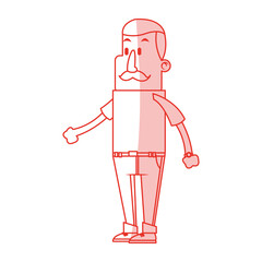 Standing monocromatic flat line man icon over white background. Vector illustration.