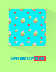 Birthday Greeting card with seamless pattern on square 