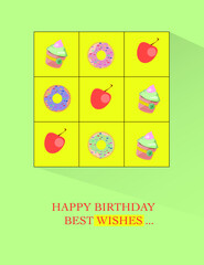 Birthday Greeting card with seamless pattern on square