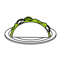 Flat line taco on plate over white background. Vector illustration.