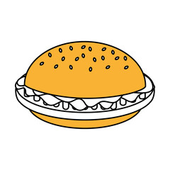 Flat line hamburguer over white background. Vector illustration.