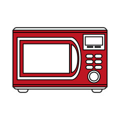 Flat line red microwave over white background. Vector illustration.
