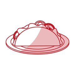 Flat line monocromatic taco on plate over white background. Vector illustration.