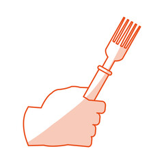 Flat line monocromatic hand holding fork over white background. Vector illustration.