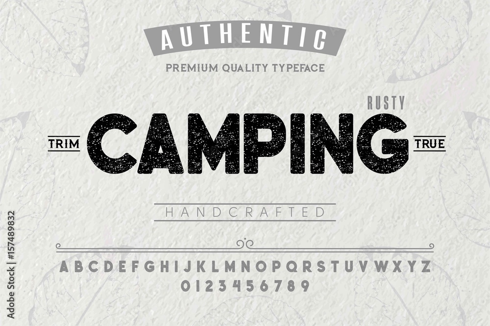 Fototapete font.alphabet.script.typeface.label. camping typeface.for labels and different type designs