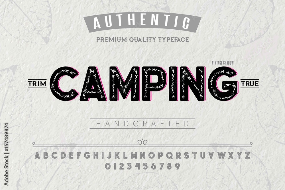 Fototapete font.alphabet.script.typeface.label. camping typeface.for labels and different type designs
