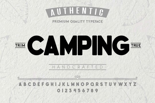 Font.Alphabet.Script.Typeface.Label. Camping typeface.For labels and different type designs