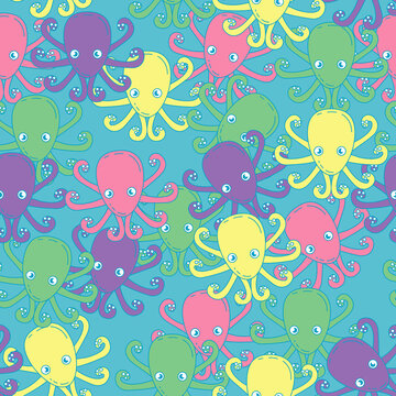 Funny colorful octopus. Children's pattern. Seamless pattern background for textile or book covers, construction, wallpaper, print, gift wrapping and scrapbooking.