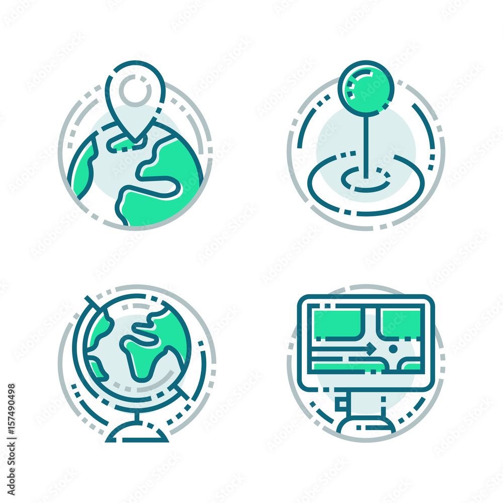 Poster navigation direction maps sign traffic and more thin line icons set vector illustration