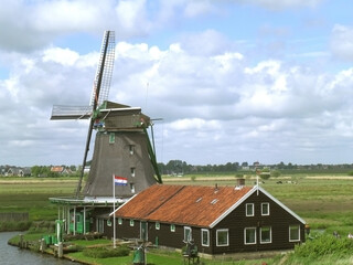 Traditional Dutch Windmill at Zaanse Schans, the Netherlands