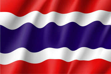 Waving flag of Kingdom of Thailand. Is a member of Asean Economic Community (AEC). Thai patriotic sign in official national country colors. Symbol of Southeast Asia state. Vector icon illustration