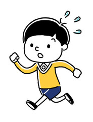 急いで走る男の子