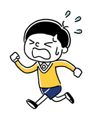 急いで走る男の子