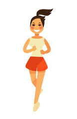 Smiling young female person in shorts runs in camera