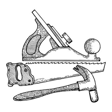 recommend clip art: Carpentry tools engraving style vector