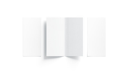 Blank white two folded booklet mock up, opened and closed, front and back side, top view, 3d...