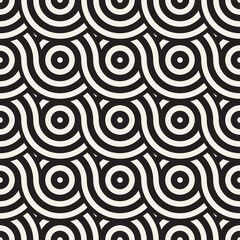 Vector seamless geometric pattern composed with circles and lines. Modern stylish rounded stripes texture. Repeating abstract background