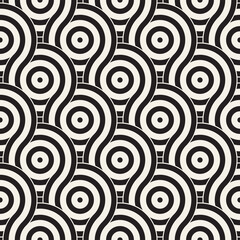 Vector seamless geometric pattern composed with circles and lines. Modern stylish rounded stripes texture. Repeating abstract background