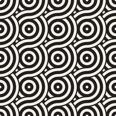 Vector seamless geometric pattern composed with circles and lines. Modern stylish rounded stripes texture. Repeating abstract background