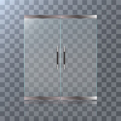 Double glass doors to the shopping center or office. Vector graphics with transparency effect