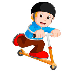  Illustration of a boy playing push bicycle