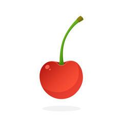 Vector illustration in flat style. Sweet red cherry with the stem. Healthy vegetarian food. Decoration for greeting cards, prints for clothes, posters, menus