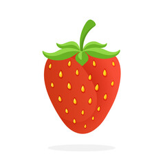 Vector illustration in flat style. Sweet strawberry with a stem. Healthy vegetarian food. Decoration for greeting cards, prints for clothes, posters, menus