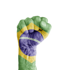 Flag of Brasil painted on human fist like victory symbol
