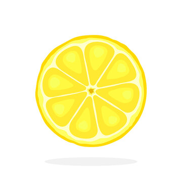 Vector illustration in flat style. Slice of lemon. Healthy vegetarian food. Citrus fruits. Decoration for greeting cards, prints for clothes, posters, menus