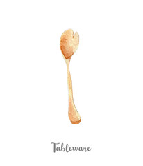 kitchen tools utencils illustration. Hand drawn watercolor on white background.